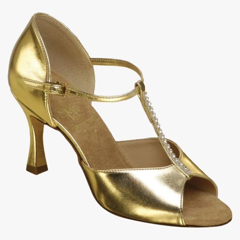 1029 Ladies Sandal with a 2.5 Flared Heel in Gold Co-ag